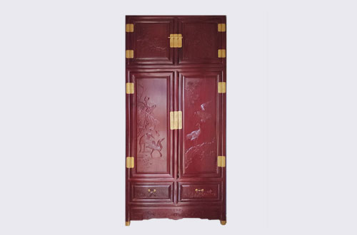 多文镇高端中式家居装修深红色纯实木衣柜